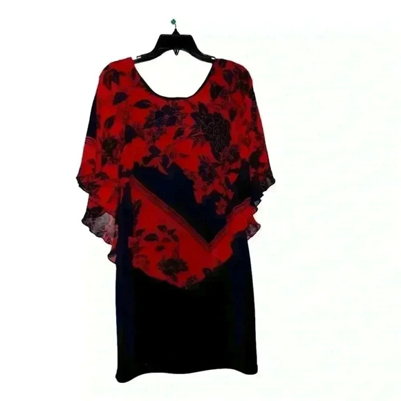 Red & Navy Floral Print Dress - Picture 1 of 2